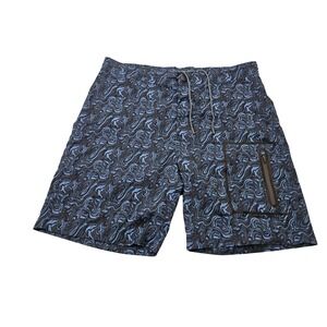 MACK WELDON Mens Swim Trunks Board Shorts Swimsuit Blue Swirl Pattern Size 35 36